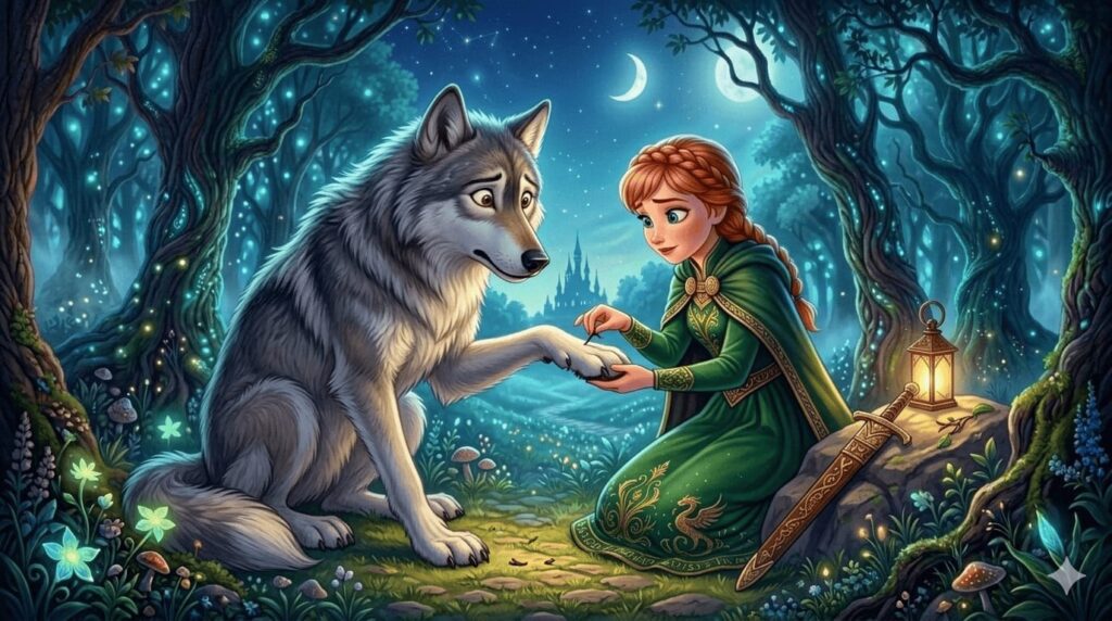 Brave Princess Helping Wolf