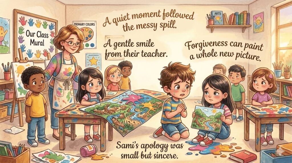 Silly Story showing Sami sincerely apologizing to his classmate